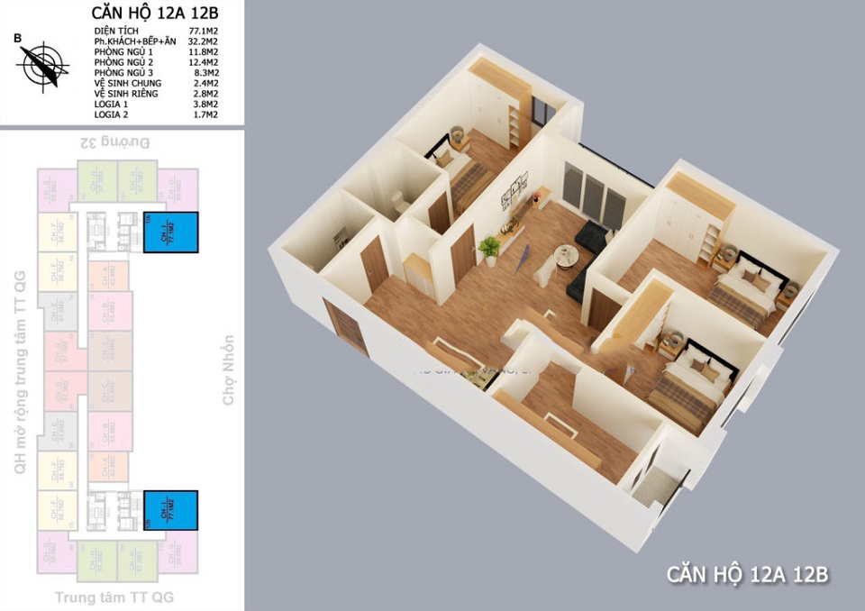 thiết kế căn hộ nhs phương canh 12a 12b s