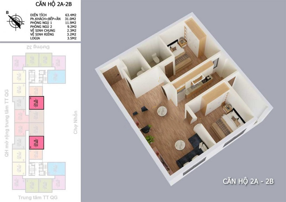 thiết kế căn hộ nhs phương canh 2a 2b s