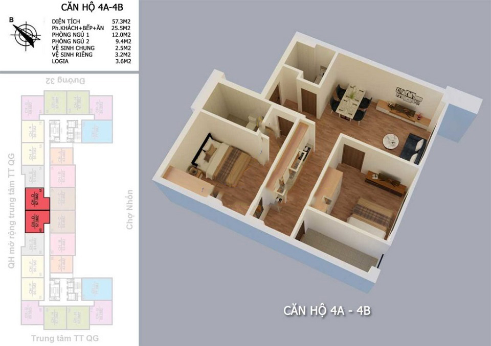 thiết kế căn hộ nhs phương canh 4a 4b s