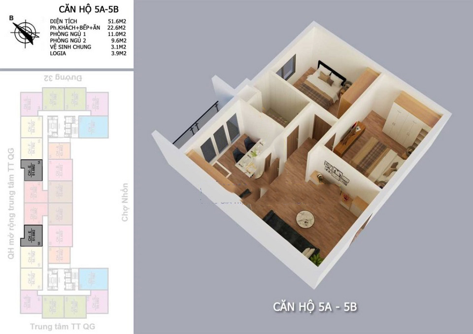 thiết kế căn hộ nhs phương canh 5a 5b s