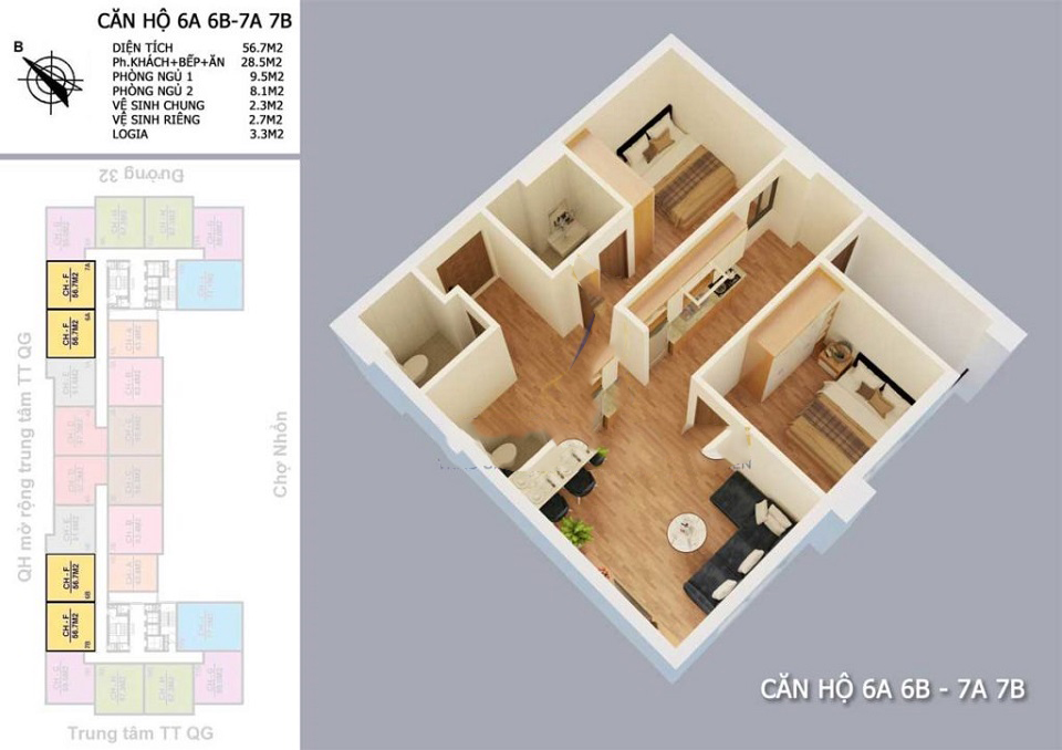 thiết kế căn hộ nhs phương canh 6a 6b 7a 7b s