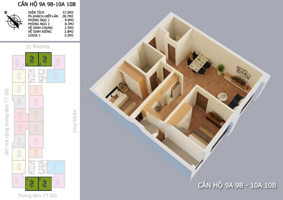 thiết kế căn hộ nhs phương canh 9a 9b 10a 10b s